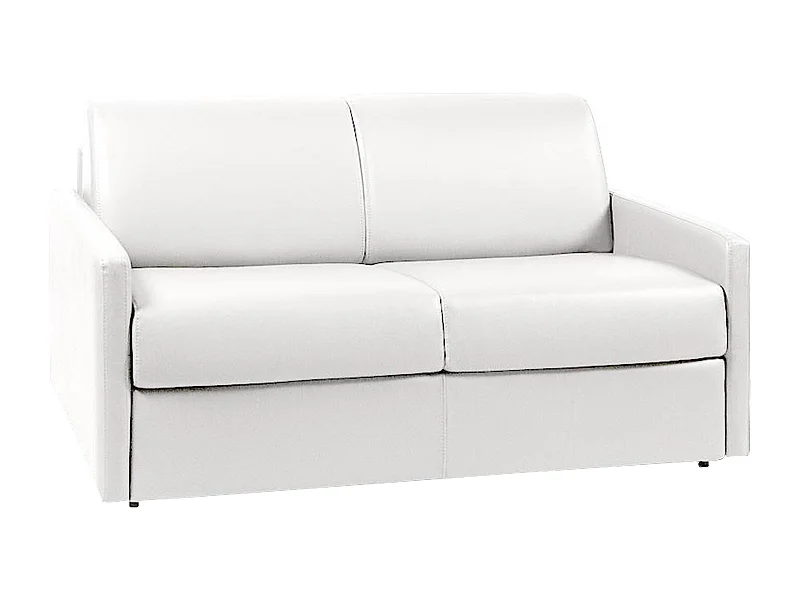 Canapé 2 places  convertible express en simili blanc avec assise mémoire de forme - Couchage 120 cm - Matelas 22 cm mémoire de forme CALIFE