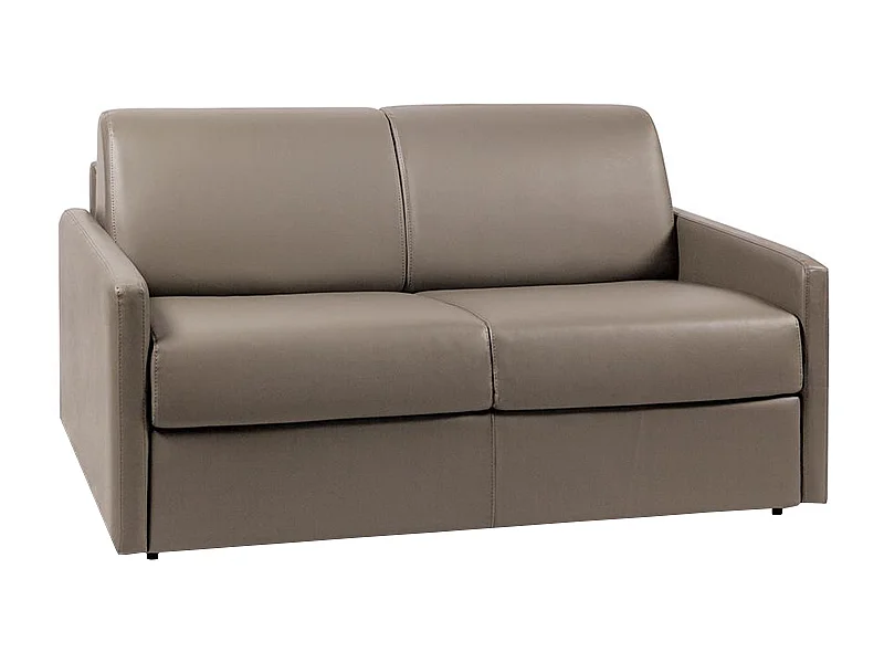 Canapé 2 places  convertible express en simili taupe avec assise mémoire de forme - Couchage 120 cm - Matelas 22 cm mémoire de forme CALIFE