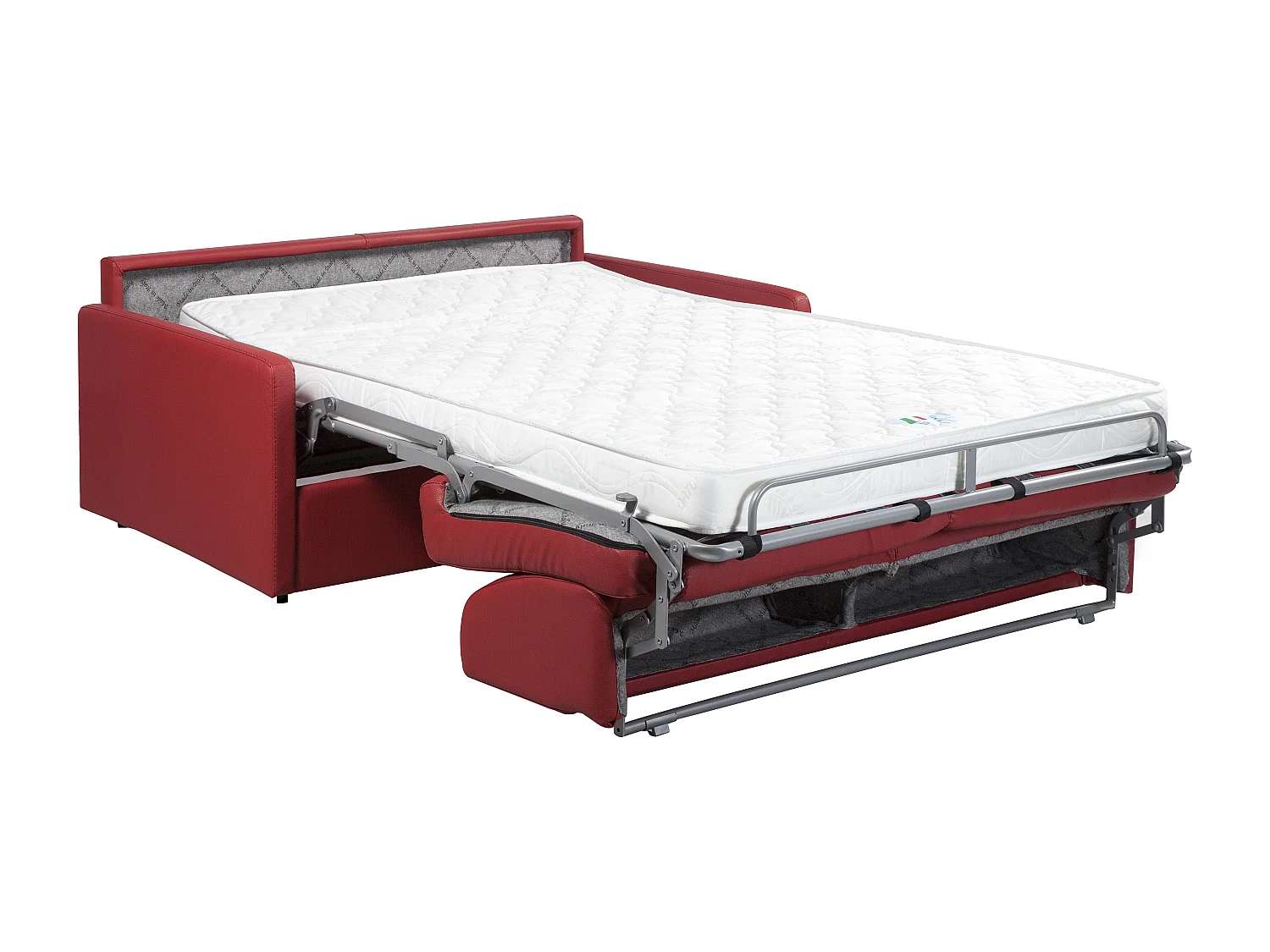 Canapé 3 places convertible express en simili rouge avec assise mémoire de forme - Couchage à lattes larges 140 cm - Matelas 14 cm CALIFE
