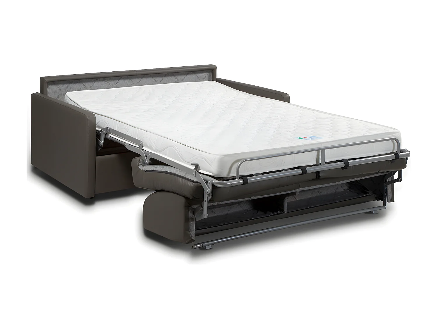 Canapé 3 places convertible express en simili gris avec assise mémoire de forme - Couchage 140 cm - Matelas 14 cm CALIFE
