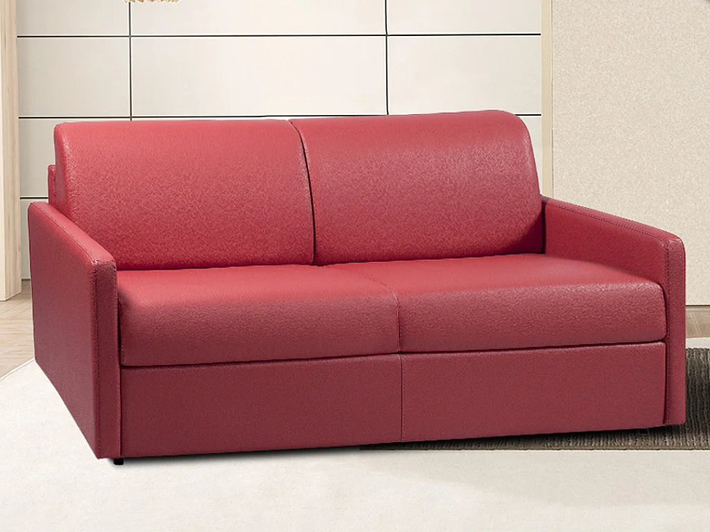 Sofá cama de 3 plazas exprés de polipiel negro con asiento viscoelástico - Cama 140 cm - Colchón 14 cm CALIFE