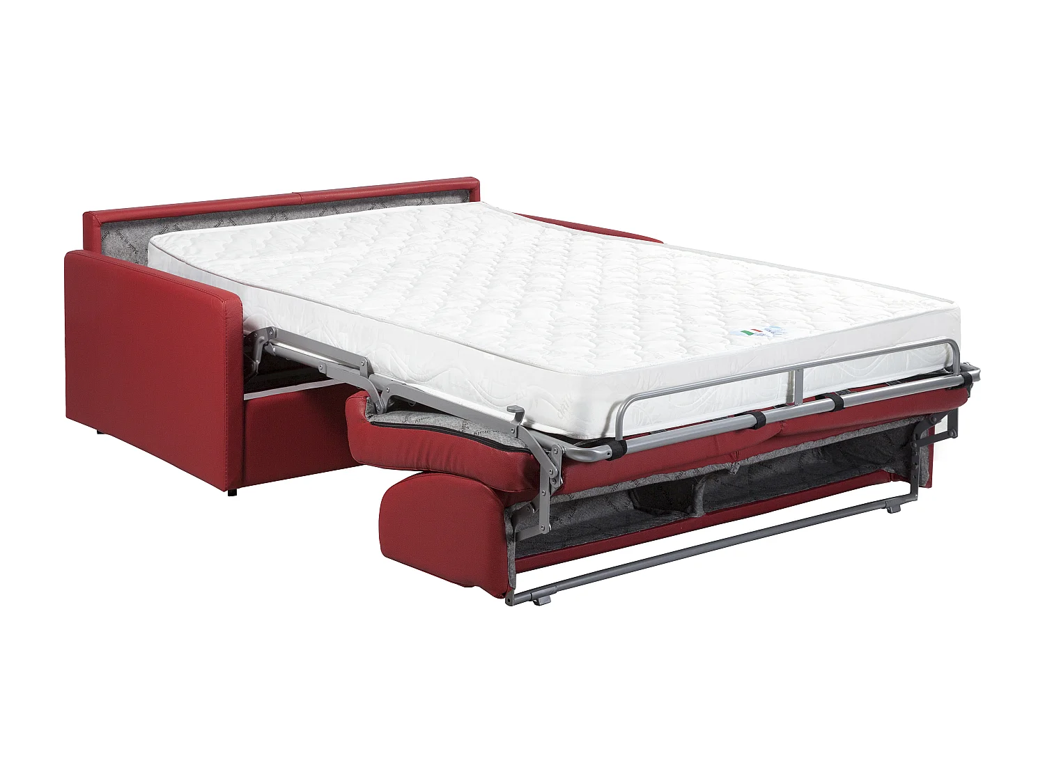 Canapé 3 places  convertible express en simili rouge avec assise mémoire de forme - Couchage 140 cm - Matelas 22 cm mémoire de forme CALIFE