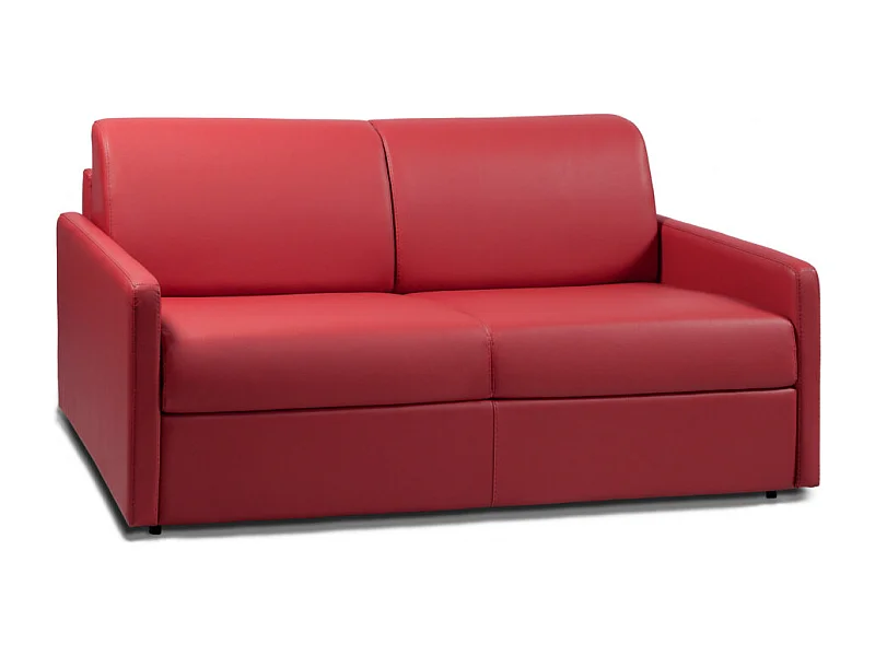 Canapé 3 places  convertible express en simili rouge avec assise mémoire de forme - Couchage 140 cm - Matelas 22 cm mémoire de forme CALIFE