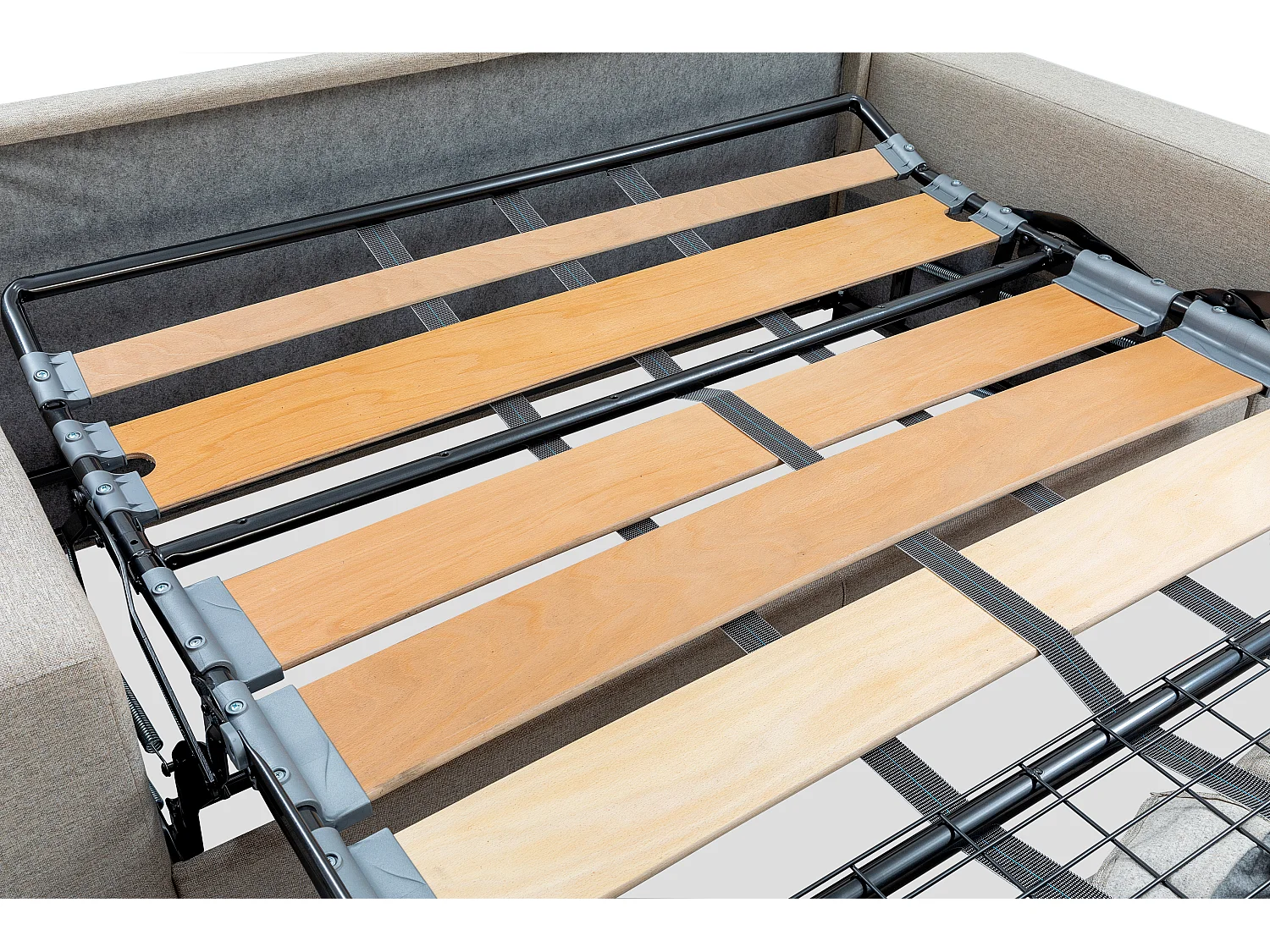 Canapé 4 places convertible express en simili blanc avec assise mémoire de forme - Couchage à lattes larges 160 cm - Matelas 14 cm CALIFE