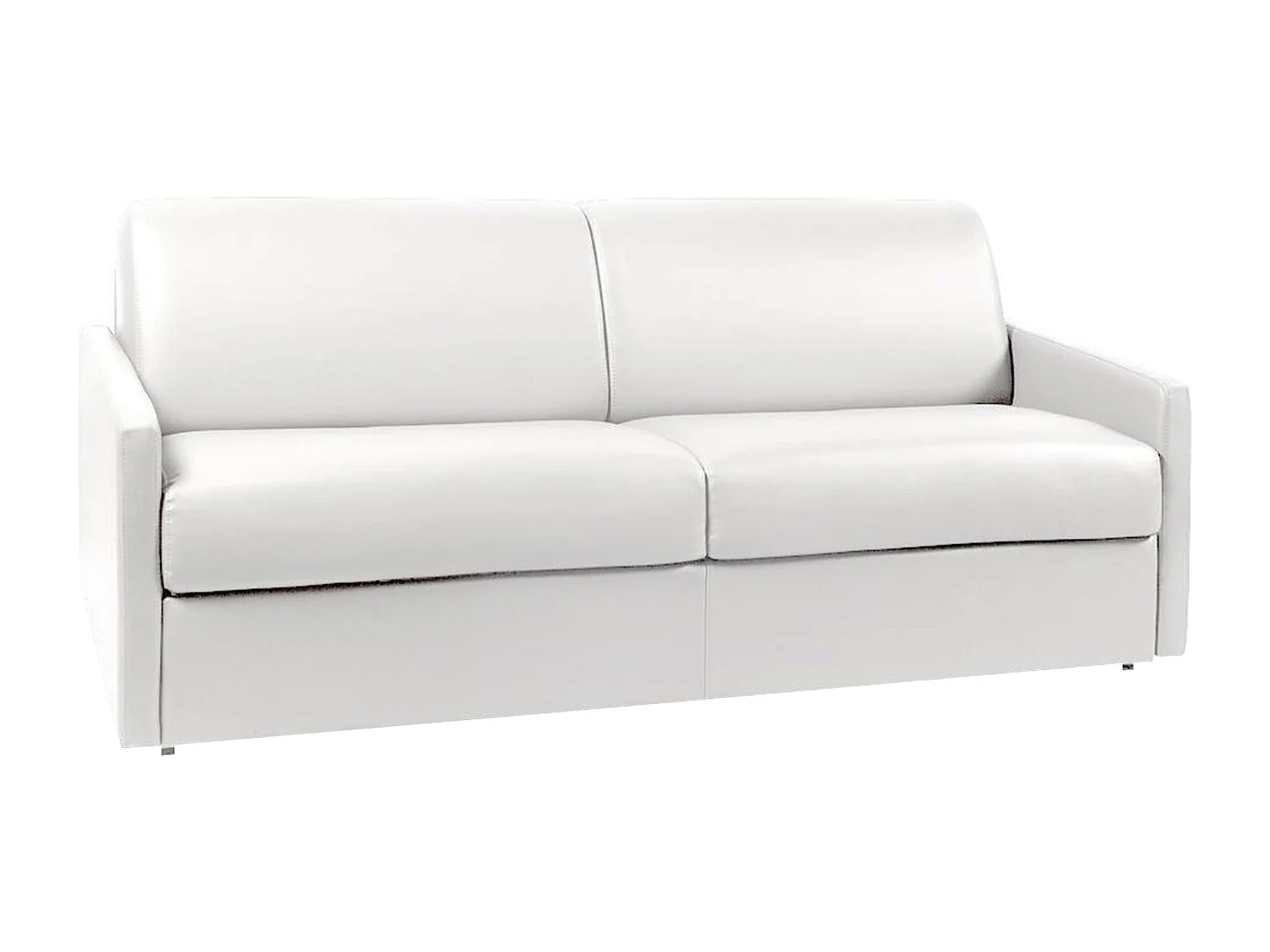 Canapé 4 places convertible express en simili blanc avec assise mémoire de forme - Couchage à lattes larges 160 cm - Matelas 14 cm CALIFE