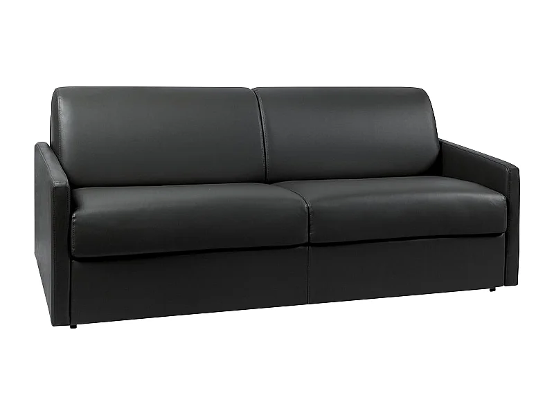 Canapé 4 places convertible express en simili noir avec assise mémoire de forme - Couchage à lattes larges 160 cm - Matelas 14 cm CALIFE