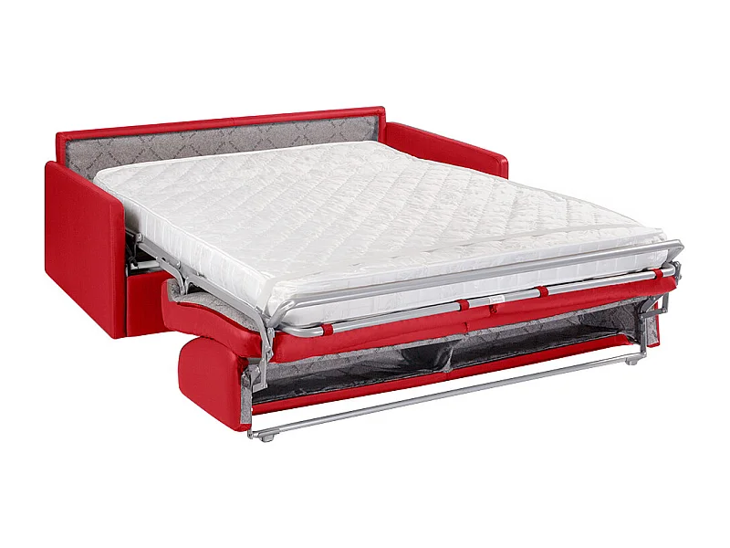 Canapé 4 places convertible express en simili rouge avec assise mémoire de forme - Couchage à lattes larges 160 cm - Matelas 14 cm CALIFE