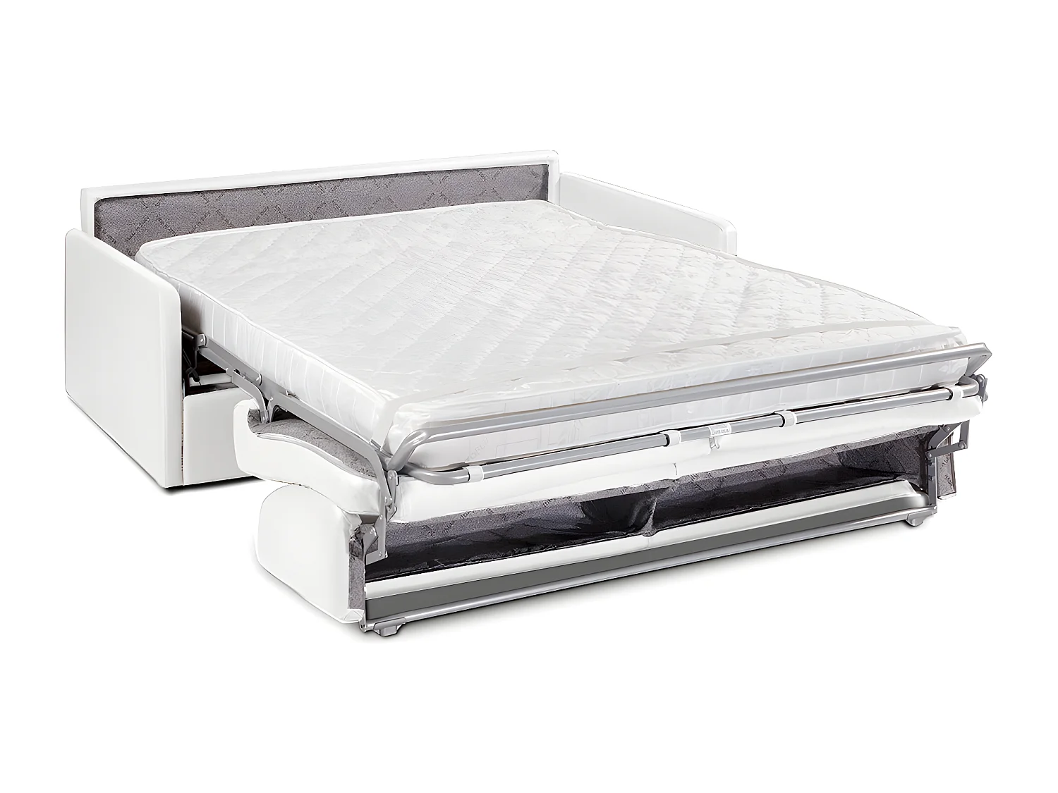 Canapé 4 places convertible express en simili blanc avec assise mémoire de forme - Couchage 160 cm - Matelas 14 cm CALIFE