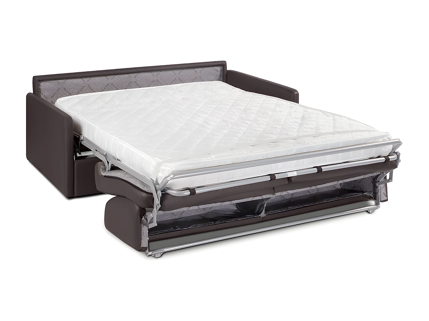 Canapé 4 places convertible express en simili marron avec assise mémoire de forme - Couchage 160 cm - Matelas 14 cm CALIFE