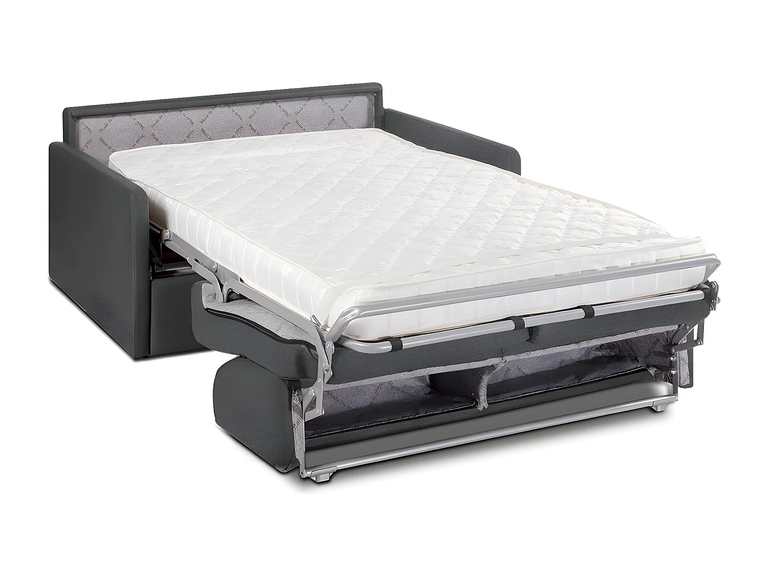Canapé 2 places convertible express en tissu gris avec assise mémoire de forme - Couchage 120 cm - Matelas 14 cm CALIFE