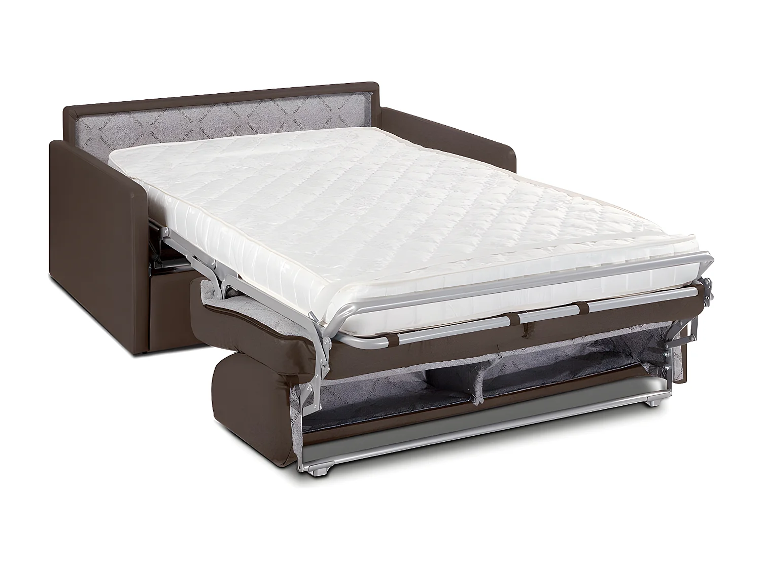 Canapé 2 places convertible express en tissu marron avec assise mémoire de forme - Couchage 120 cm - Matelas 14 cm CALIFE