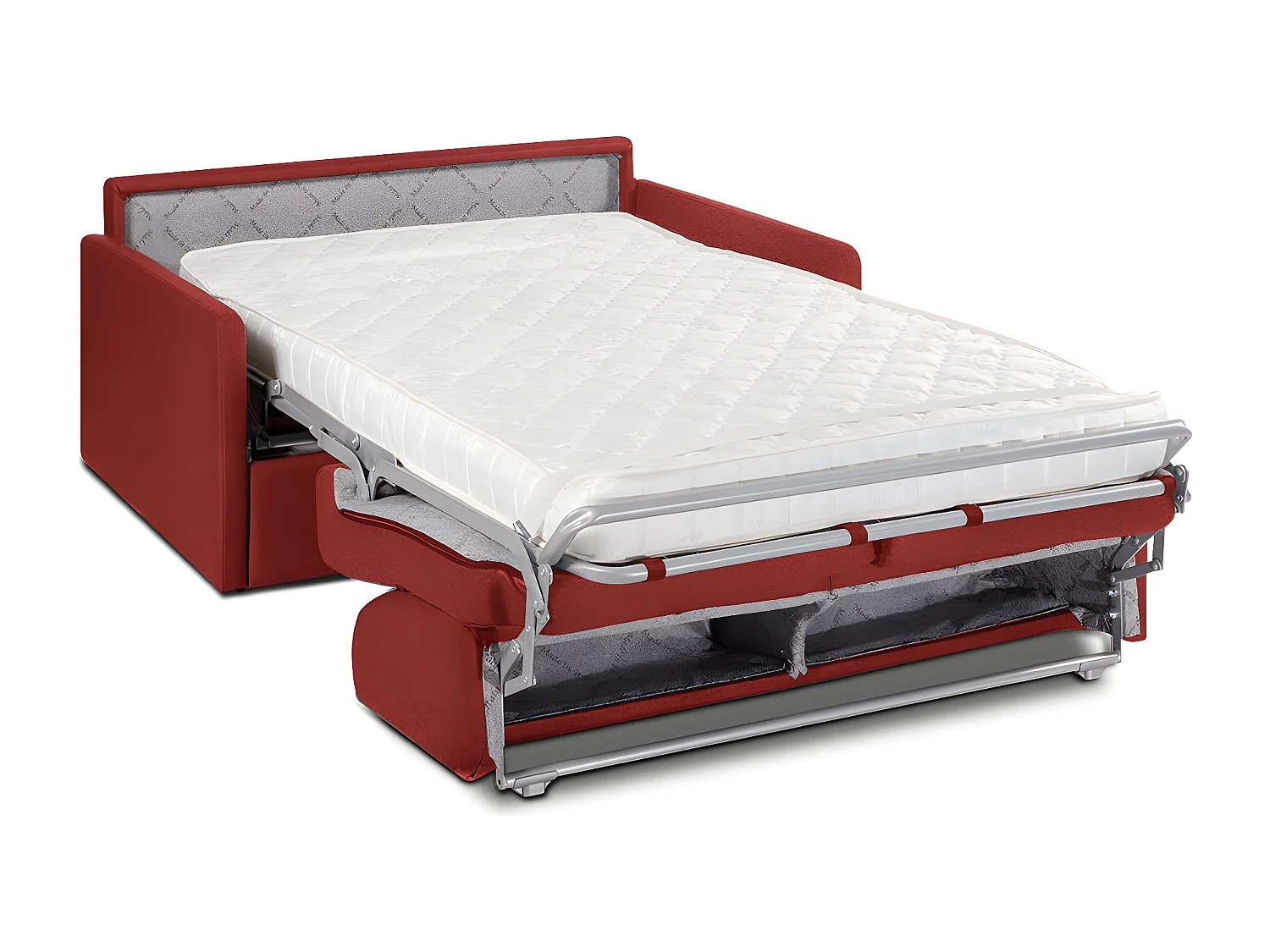 Canapé 2 places convertible express en tissu rouge avec assise mémoire de forme - Couchage 120 cm - Matelas 14 cm CALIFE
