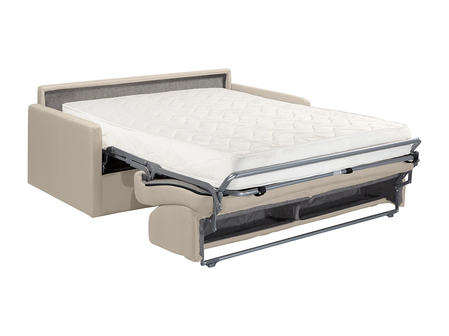 Canapé 2 places convertible express en tissu beige avec assise mémoire de forme - Couchage 120 cm - Matelas 18 cm CALIFE