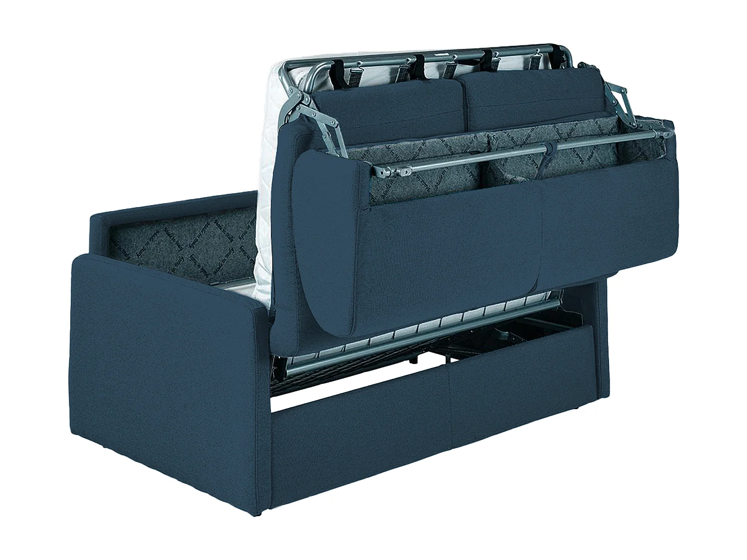 Canapé 2 places convertible express en tissu bleu nuit avec assise mémoire de forme - Couchage 120 cm - Matelas 22 cm mémoire de forme CALIFE