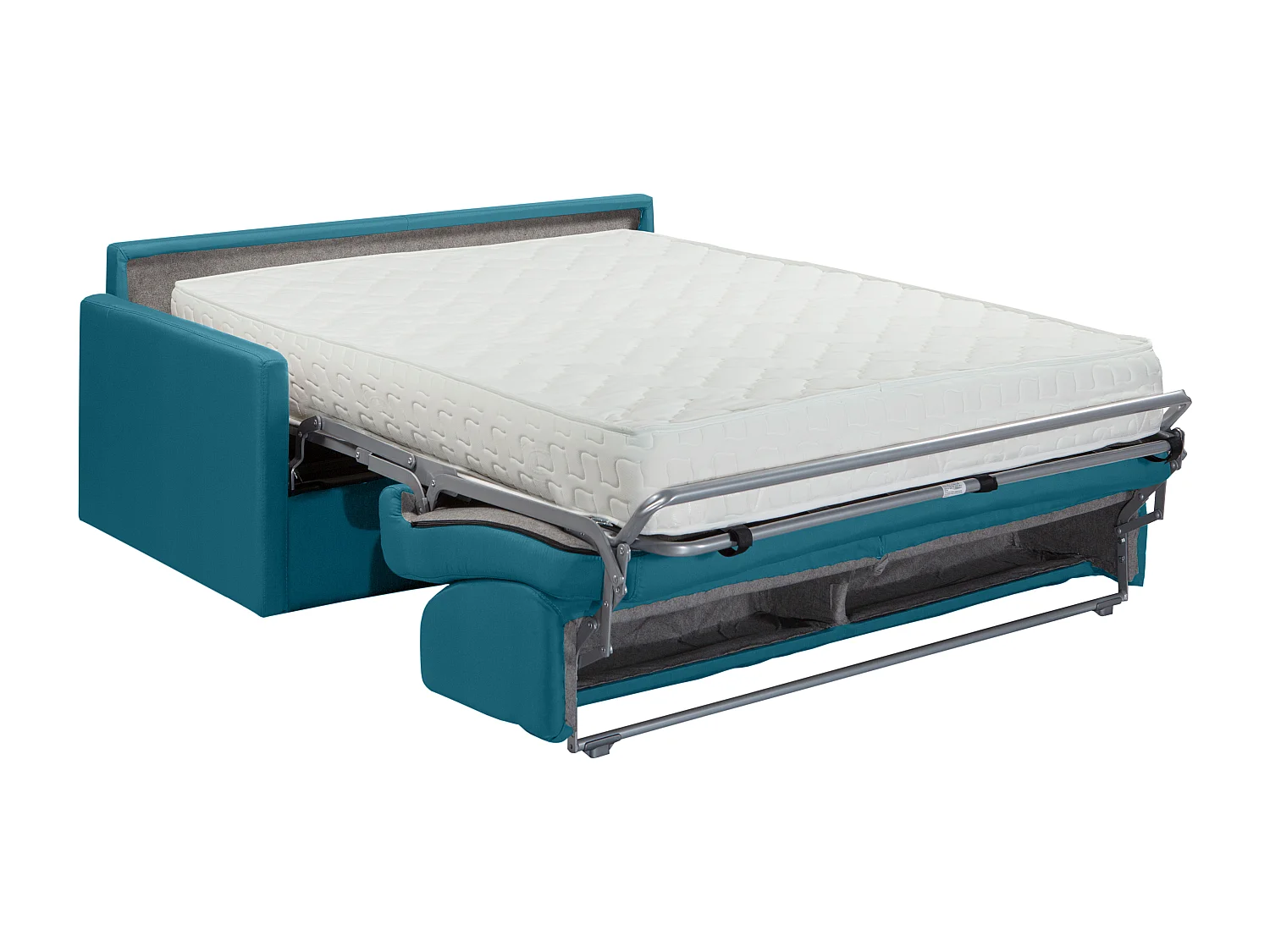 Canapé 2 places convertible express en tissu bleu turquoise avec assise mémoire de forme - Couchage 120 cm - Matelas 22 cm mémoire de forme CALIFE