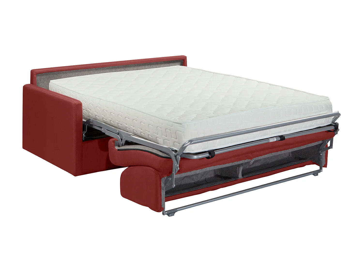 Canapé 2 places convertible express en tissu rouge avec assise mémoire de forme - Couchage 120 cm - Matelas 22 cm mémoire de forme CALIFE