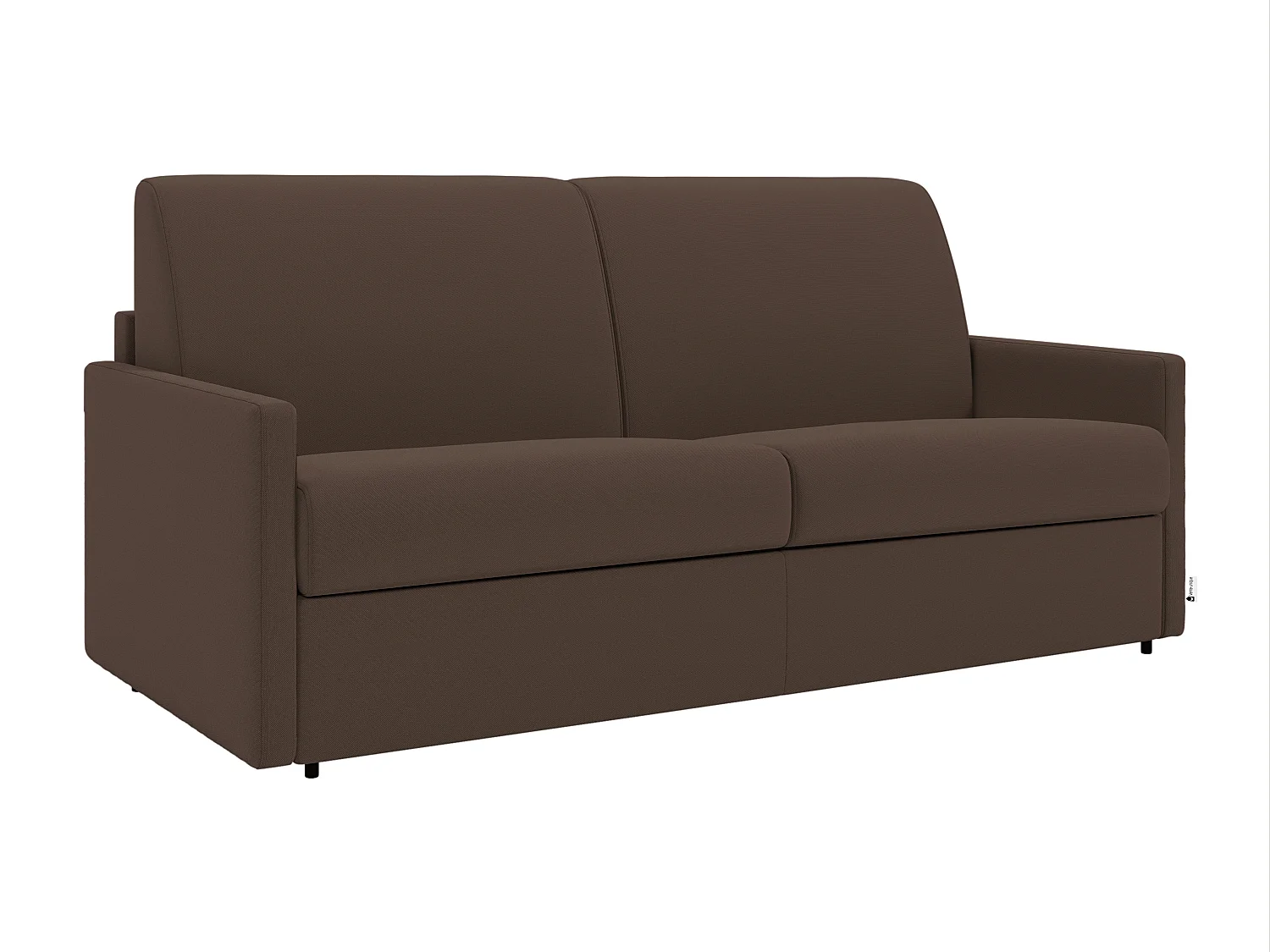 Canapé 3 places convertible express en tissu marron avec assise mémoire de forme - Couchage à lattes larges 140 cm - Matelas 14 cm CALIFE