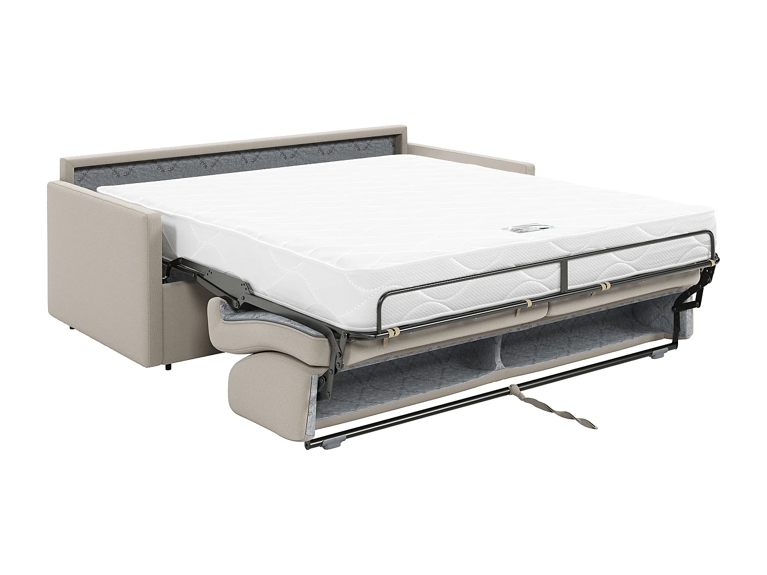 Canapé 3 places convertible express en tissu beige avec assise mémoire de forme - Couchage à lattes larges 140 cm - Matelas 18 cm CALIFE