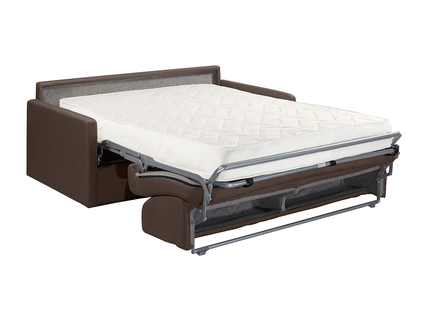 Canapé 3 places convertible express en tissu marron avec assise mémoire de forme - Couchage à lattes larges 140 cm - Matelas 18 cm CALIFE