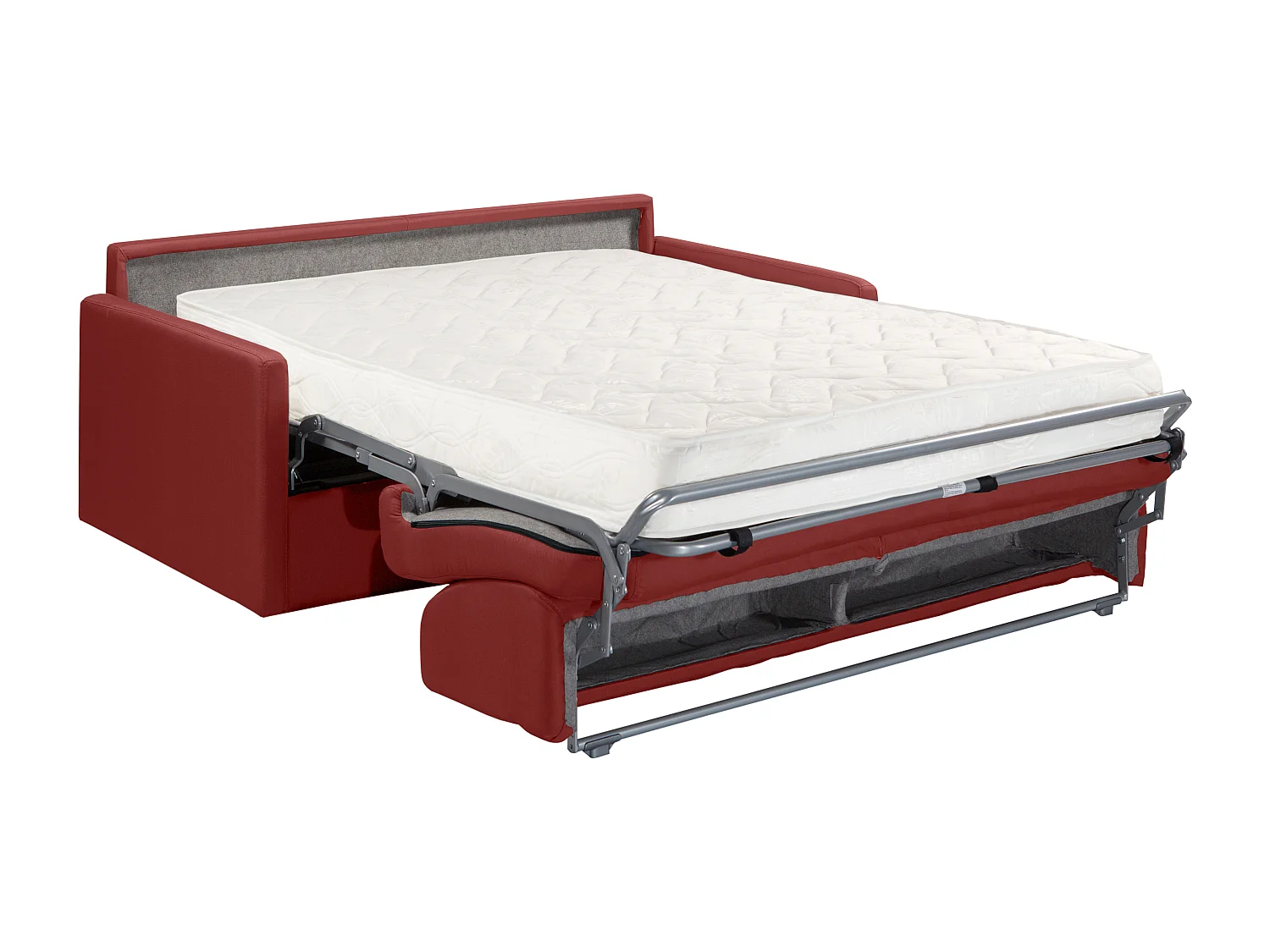 Canapé 3 places convertible express en tissu rouge avec assise mémoire de forme - Couchage à lattes larges 140 cm - Matelas 18 cm CALIFE