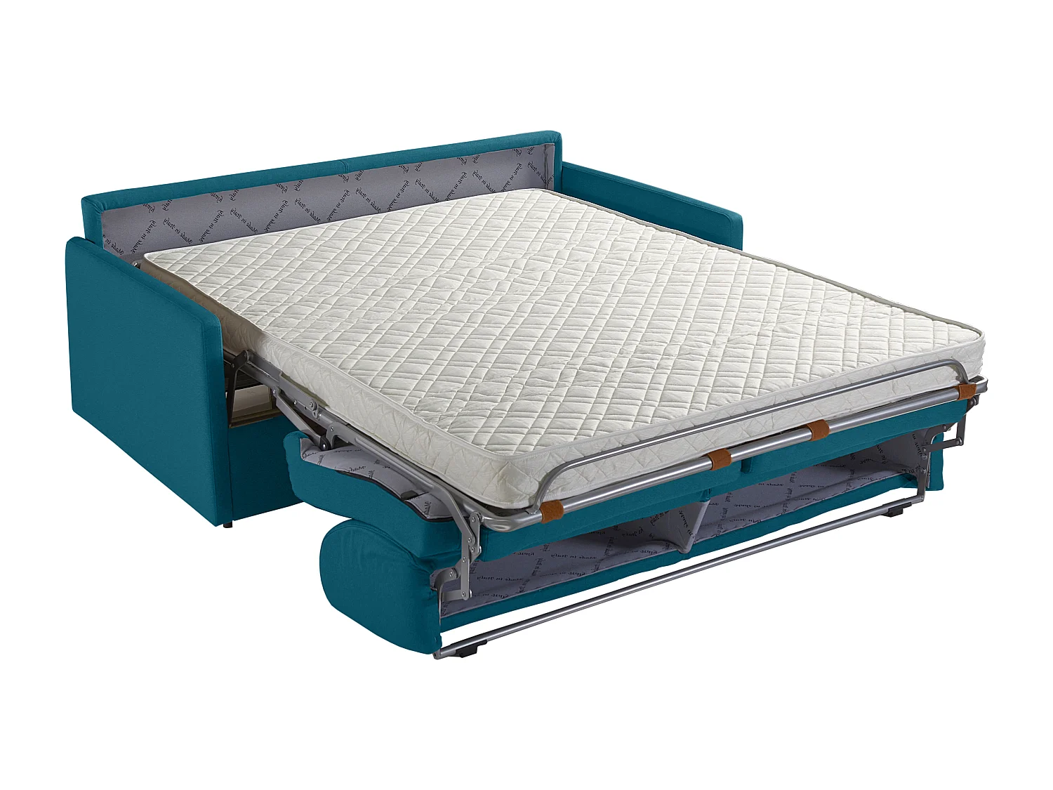 Canapé 3 places convertible express en tissu bleu turquoise avec assise mémoire de forme - Couchage 140 cm - Matelas 14 cm CALIFE