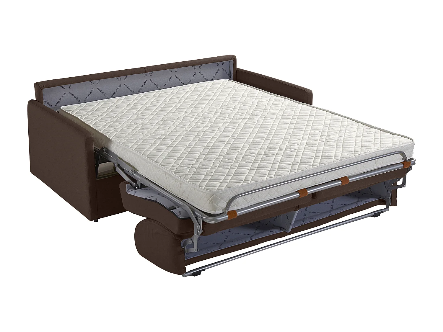 Canapé 4 places convertible express en tissu marron avec assise mémoire de forme - Couchage à lattes larges 160 cm - Matelas 14 cm CALIFE