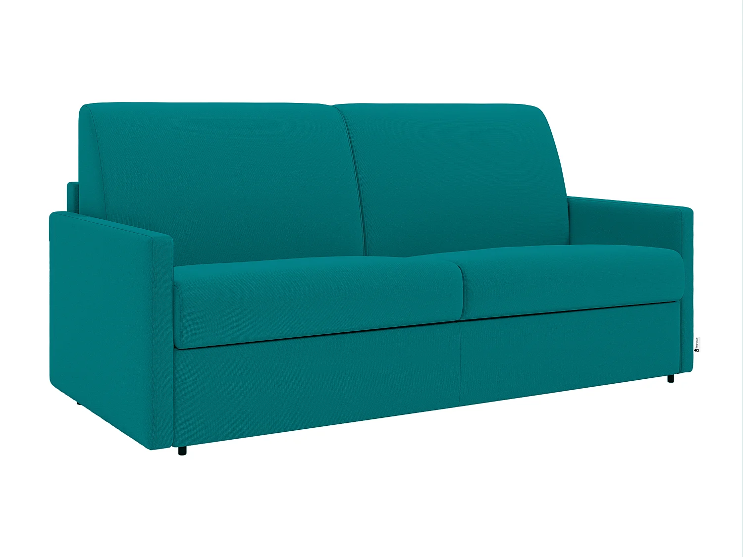 Canapé 4 places convertible express en tissu bleu turquoise avec assise mémoire de forme - Couchage à lattes larges 160 cm - Matelas 18 cm CALIFE