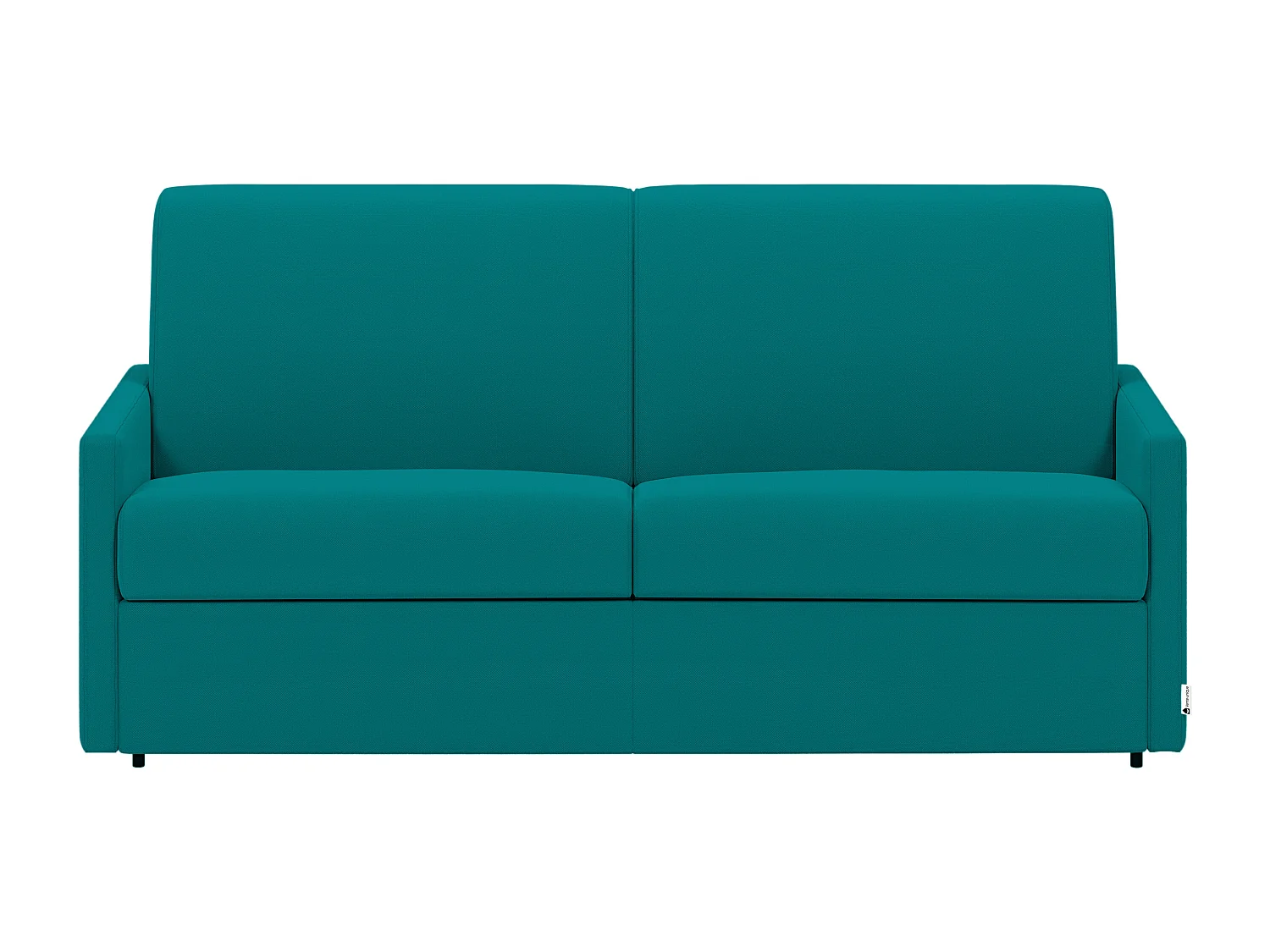 Canapé 4 places convertible express en tissu bleu turquoise avec assise mémoire de forme - Couchage à lattes larges 160 cm - Matelas 18 cm CALIFE