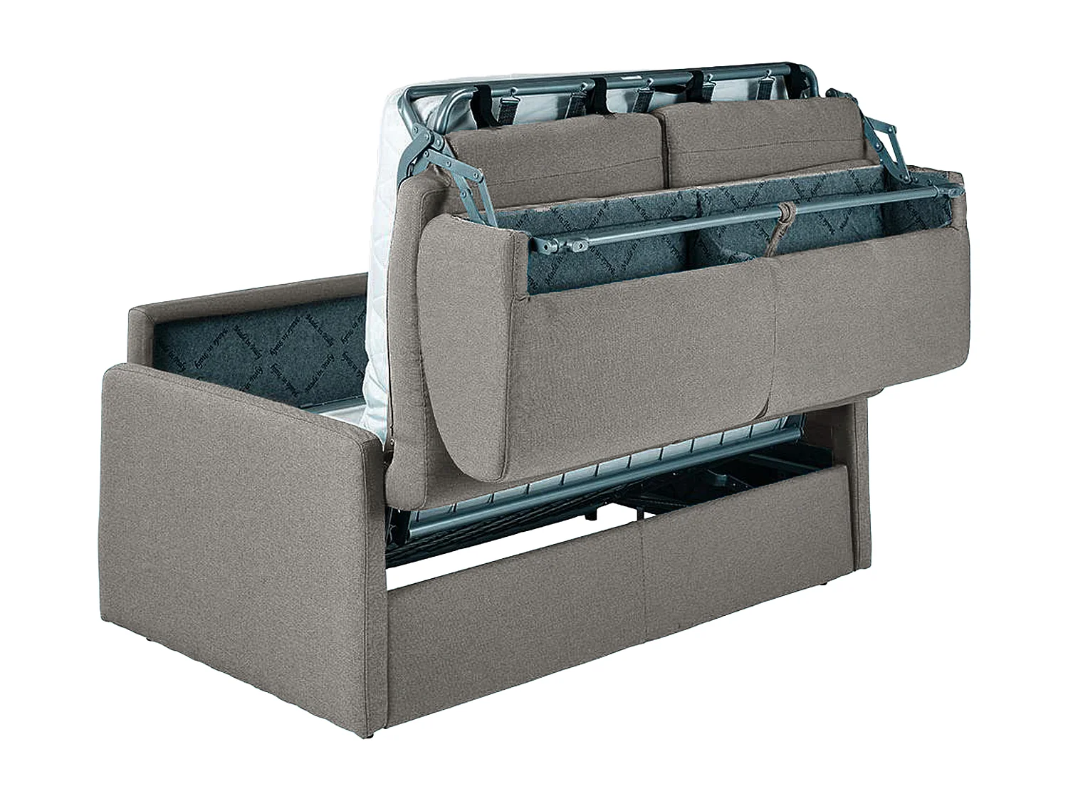 Canapé 4 places convertible express en tissu gris clair avec assise mémoire de forme - Couchage à lattes larges 160 cm - Matelas 18 cm CALIFE