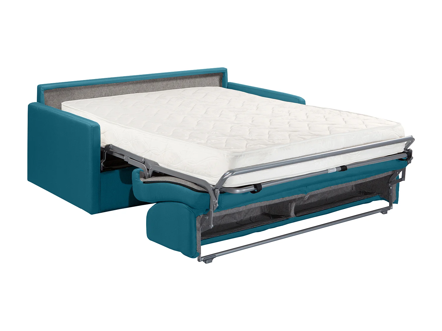 Canapé 4 places convertible express en tissu bleu turquoise avec assise mémoire de forme - Couchage 160 cm - Matelas 18 cm CALIFE
