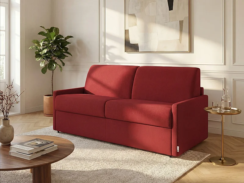 Divano letto 4 posti express in tessuto rosso con seduta memory foam - Letto 160 cm - Materasso 22 cm memory foam - CALIFE