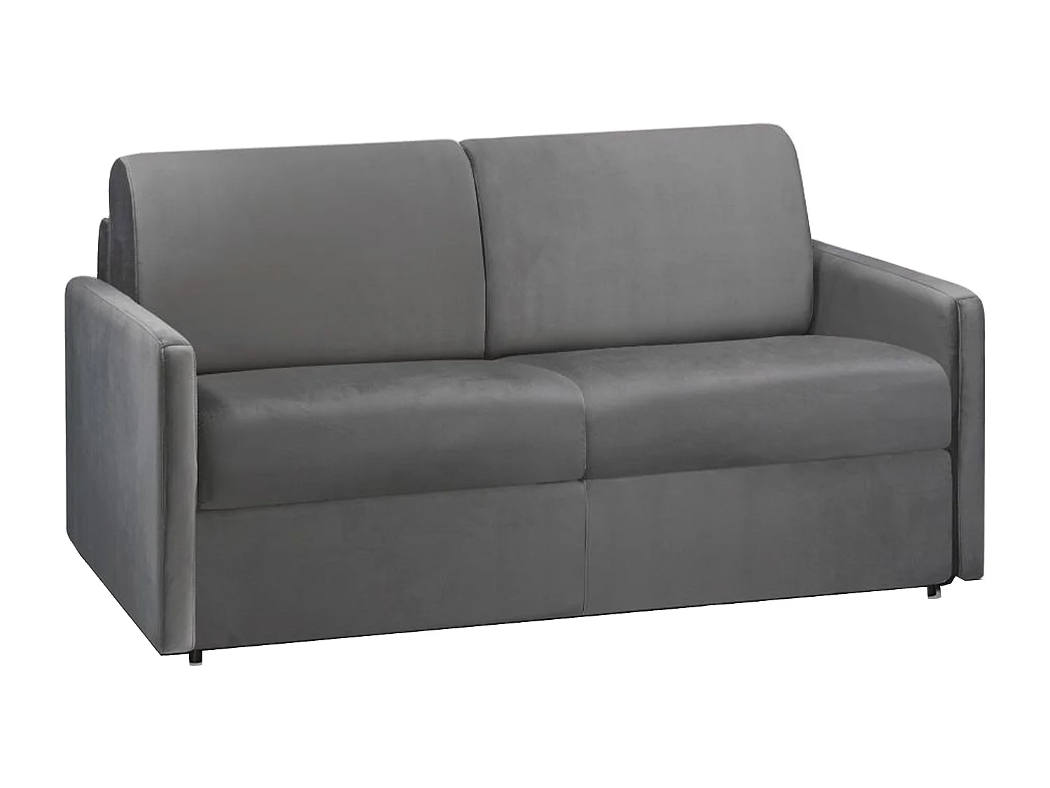 Canapé 2 places convertible express en velours gris anthracite avec assise mémoire de forme - Couchage 120 cm - Matelas 14 cm CALIFE