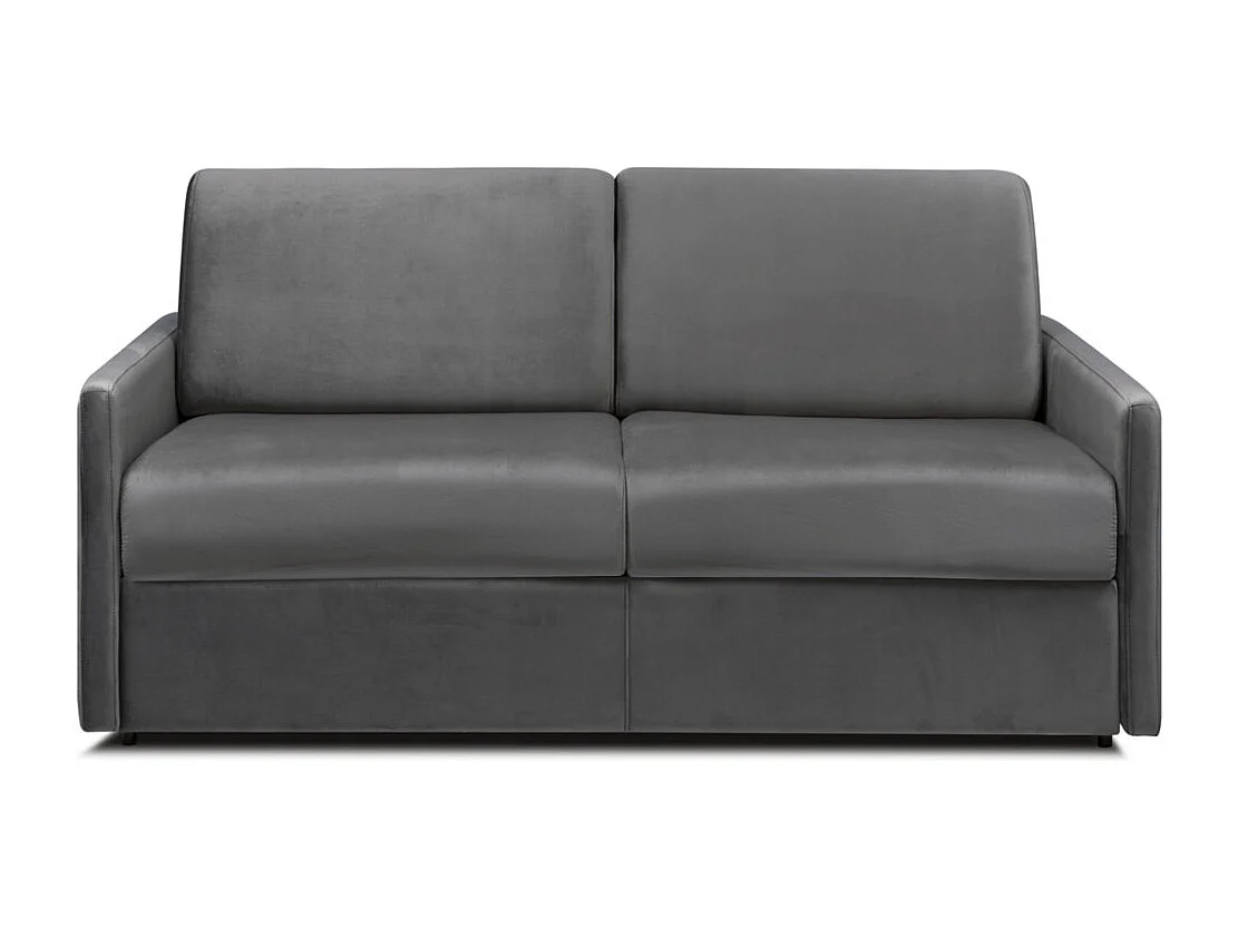 Canapé 2 places convertible express en velours gris anthracite avec assise mémoire de forme - Couchage 120 cm - Matelas 14 cm CALIFE