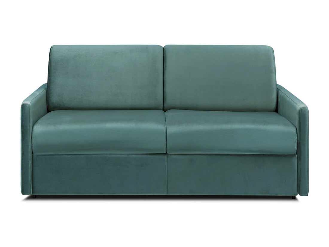 Canapé 2 places convertible express en velours vert émeraude avec assise mémoire de forme - Couchage 120 cm - Matelas 14 cm CALIFE