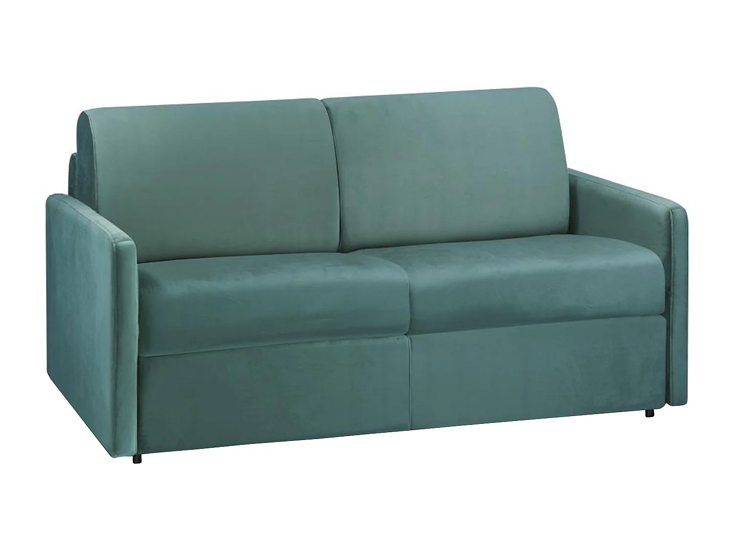 Canapé 2 places convertible express en velours vert émeraude avec assise mémoire de forme - Couchage 120 cm - Matelas 18 cm CALIFE