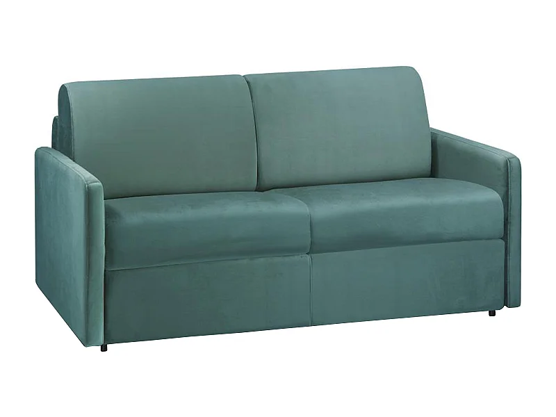 Canapé 2 places convertible express en velours vert émeraude avec assise mémoire de forme - Couchage 120 cm - Matelas 18 cm CALIFE