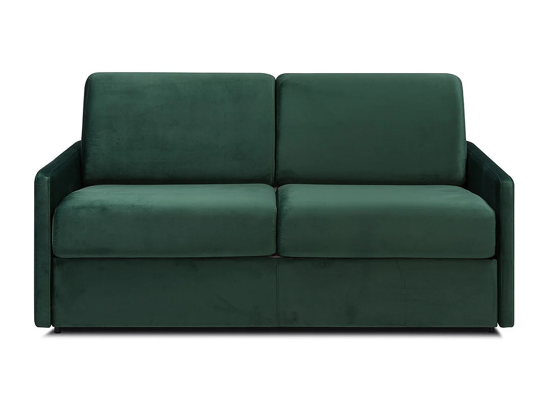 Canapé 2 places convertible express en velours vert sapin avec assise mémoire de forme - Couchage 120 cm - Matelas 22 cm mémoire de forme CALIFE