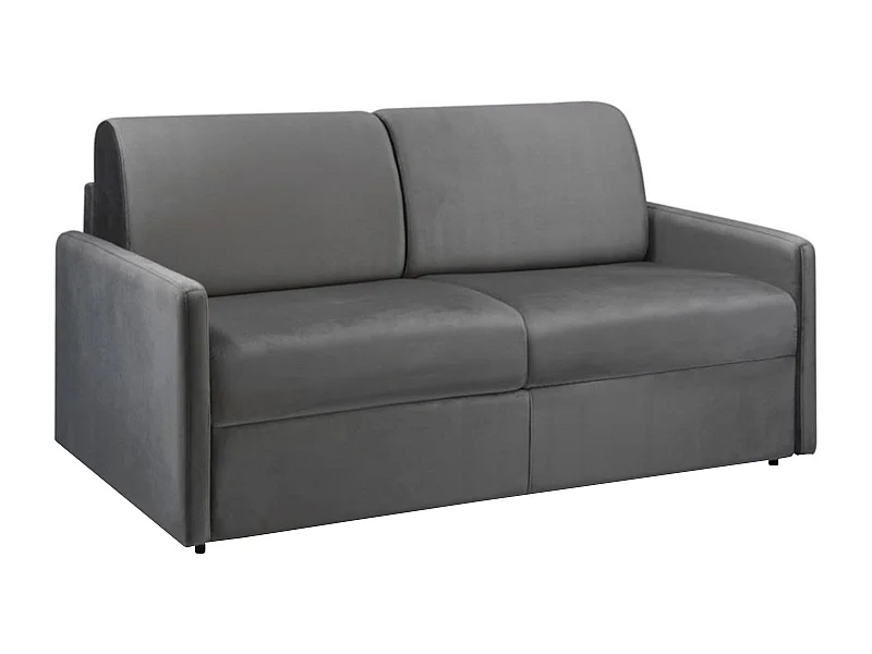 Canapé 3 places convertible express en velours gris anthracite avec assise mémoire de forme - Couchage à lattes larges 140 cm - Matelas 14 cm CALIFE