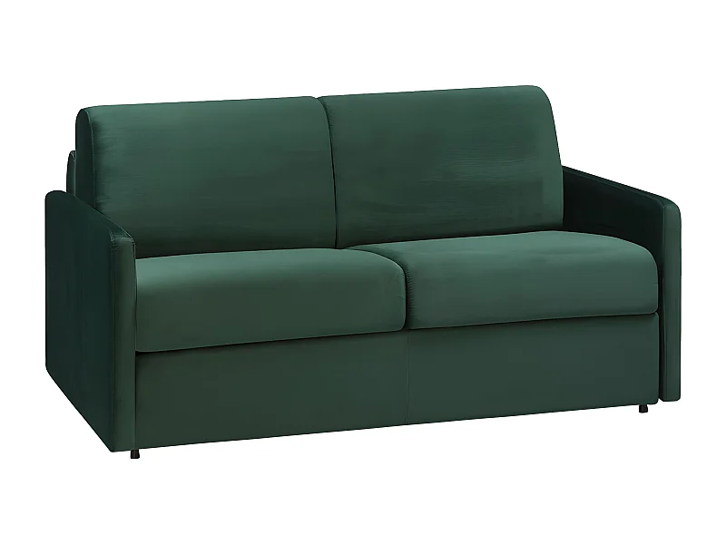 Canapé 3 places convertible express en velours vert sapin avec assise mémoire de forme - Couchage à lattes larges 140 cm - Matelas 14 cm CALIFE