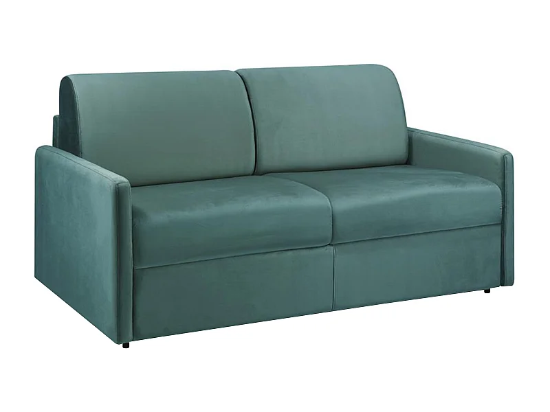 Canapé 3 places convertible express en velours vert émeraude avec assise mémoire de forme - Couchage 140 cm - Matelas 18 cm CALIFE