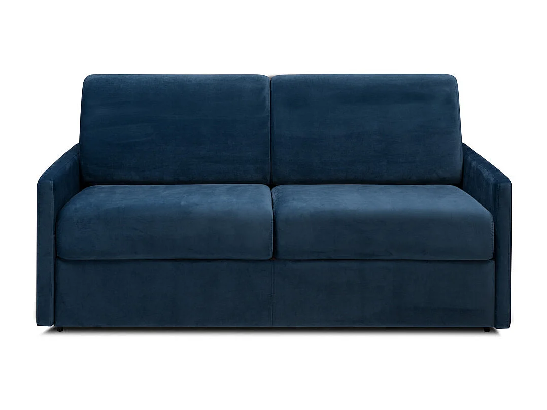 Canapé 3 places convertible express en velours bleu nuit avec assise mémoire de forme - Couchage 140 cm - Matelas 22 cm avec assise mémoire de forme CALIFE