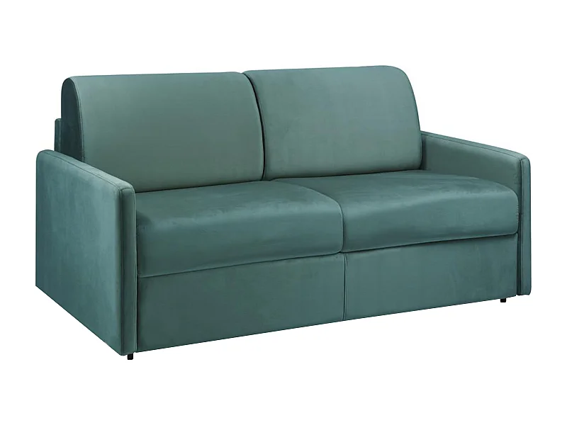 Canapé 3 places convertible express en velours vert émeraude avec assise mémoire de forme - Couchage 140 cm - Matelas 22 cm avec assise mémoire de forme CALIFE