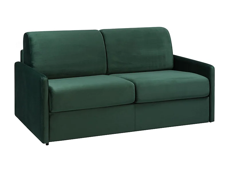 Canapé 3 places convertible express en velours vert sapin avec assise mémoire de forme - Couchage 140 cm - Matelas 22 cm avec assise mémoire de forme CALIFE