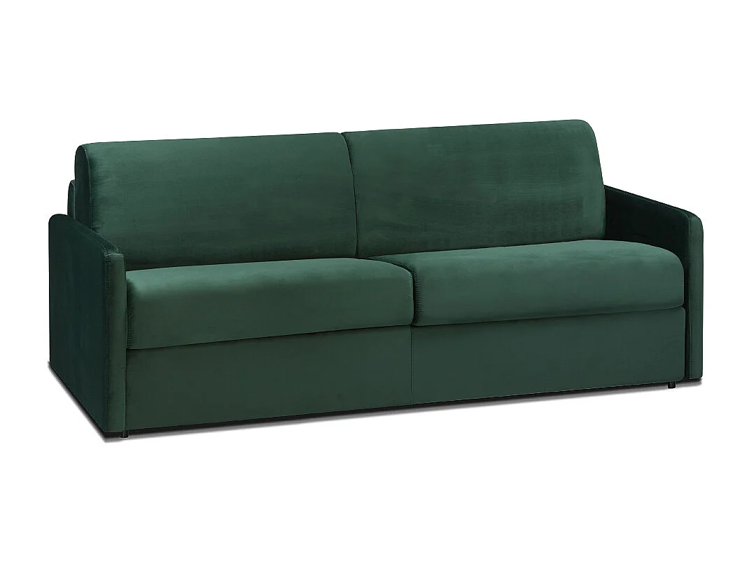 Canapé 4 places convertible express en velours vert sapin avec assise mémoire de forme - Couchage à lattes larges 160 cm - Matelas 14 cm CALIFE