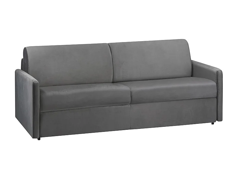 Canapé 4 places convertible express en velours gris anthracite avec assise mémoire de forme - Couchage à lattes larges 160 cm - Matelas 18 cm CALIFE