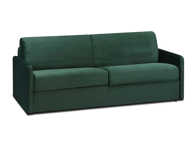 Canapé 4 places convertible express en velours vert sapin avec assise mémoire de forme - Couchage 160 cm - Matelas 14 cm CALIFE