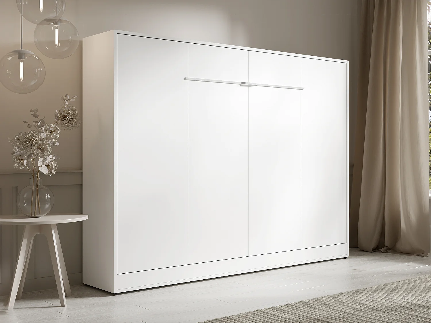 Lit escamotable 140 x 200 cm - Ouverture horizontale manuelle - Avec LEDs - Blanc - RAPILI