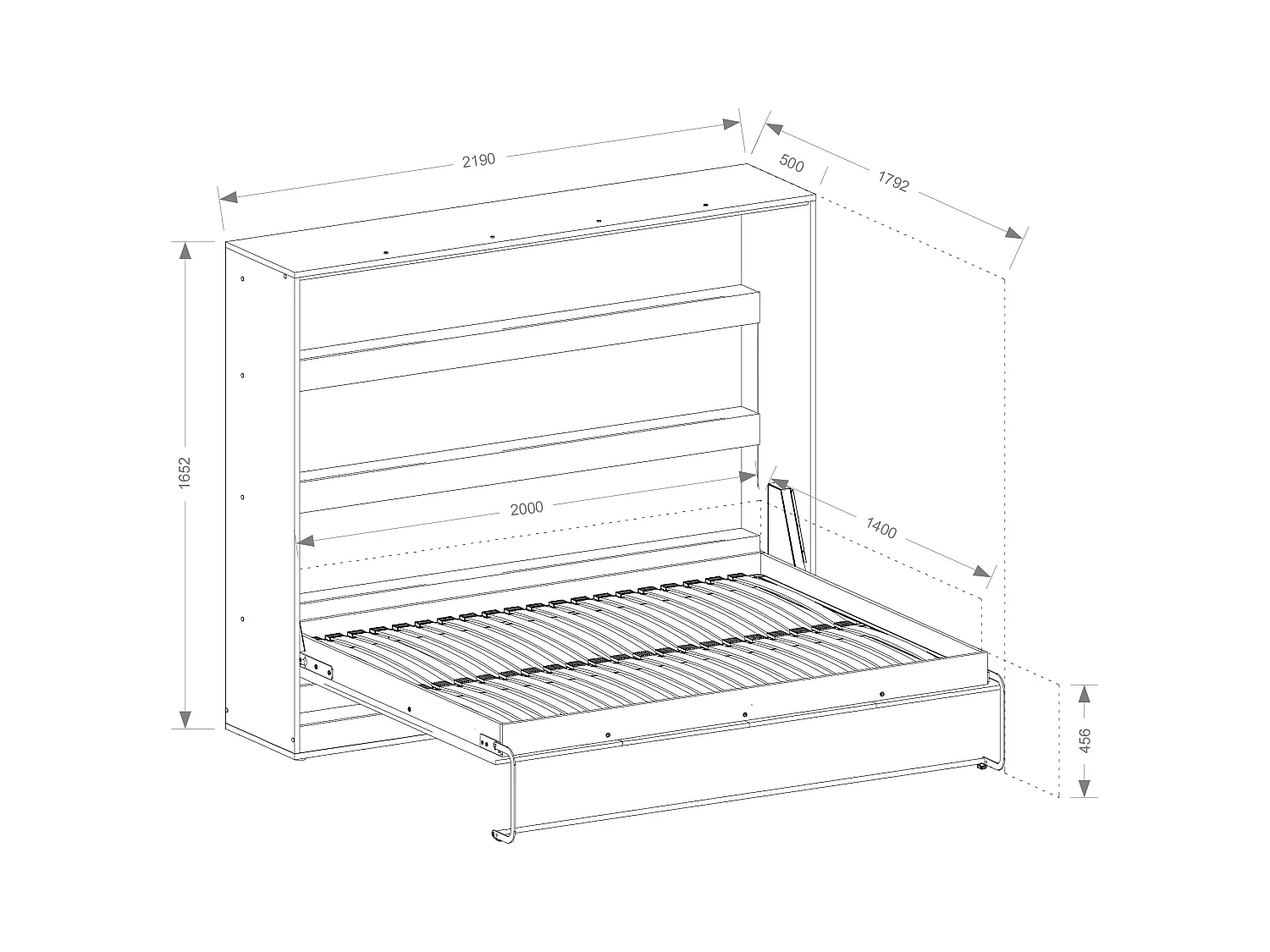 Bedkast 140 x 200 cm - Handmatige horizontale opening - Met ledverlichting - Wit - RAPILI