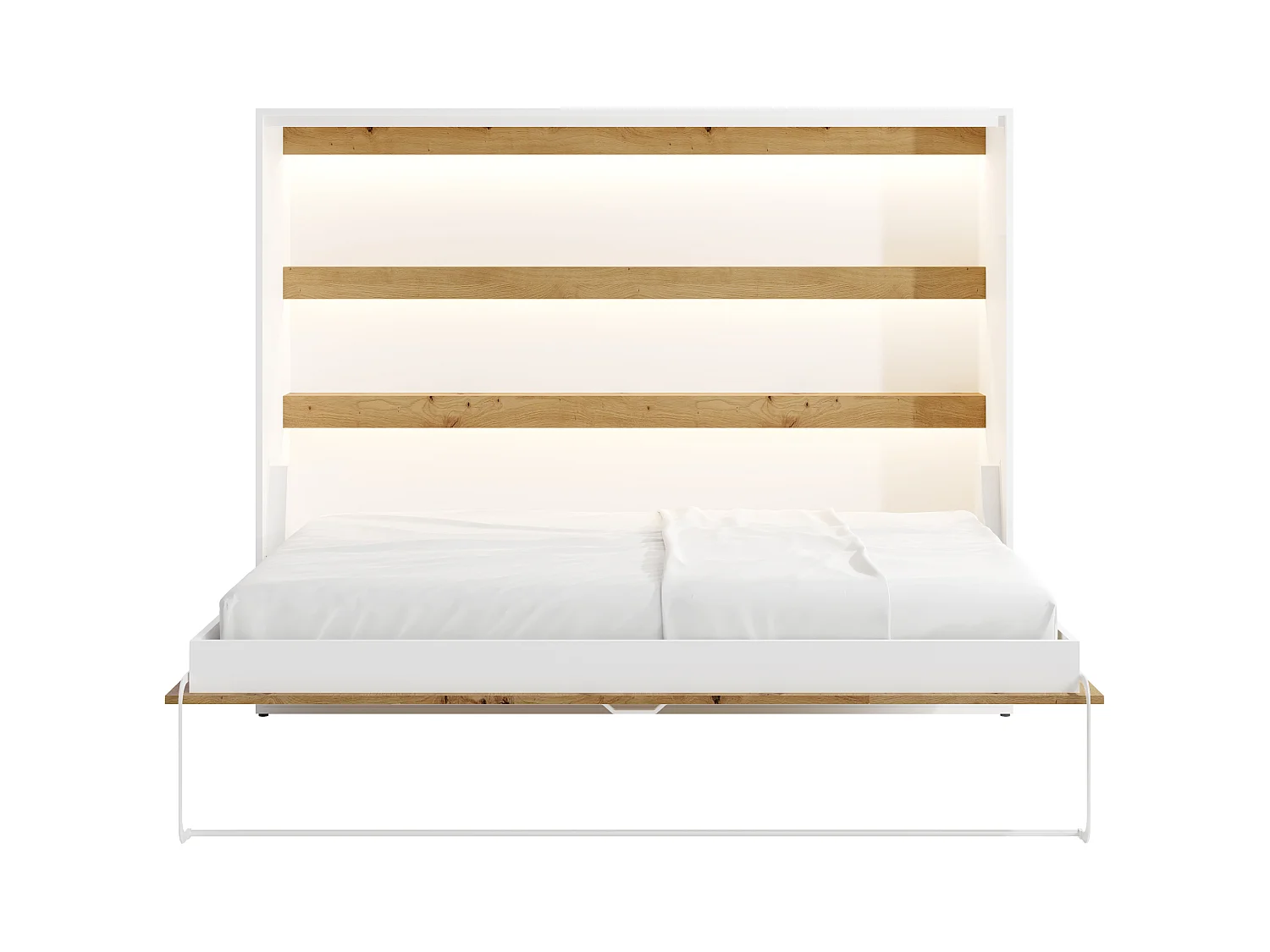 Schrankbett - 140 x 200 cm - Manuelle horizontale Öffnung - Mit LED-Beleuchtung - Weiß & Holzfarben - RAPILI