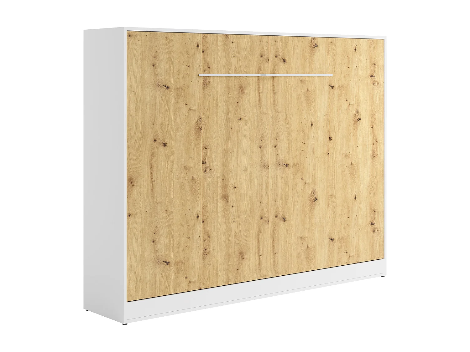 Schrankbett - 140 x 200 cm - Manuelle horizontale Öffnung - Mit LED-Beleuchtung - Weiß & Holzfarben - RAPILI